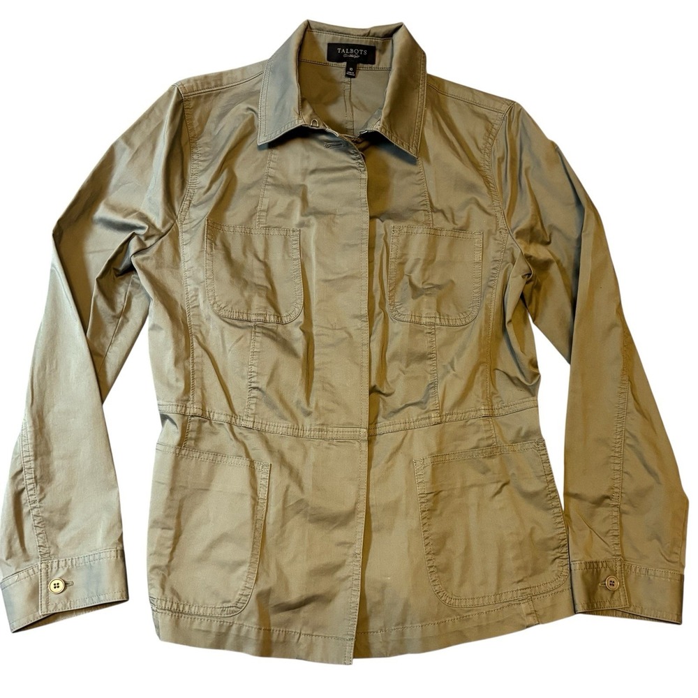 Talbots Jacket Womens 10 Olive‎ Green Field Jacket Lightweight Utility